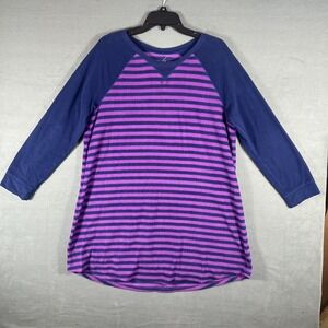 Sonoma Life + Style Women's Large L Purple Navy Striped Fleece Sleepshirt